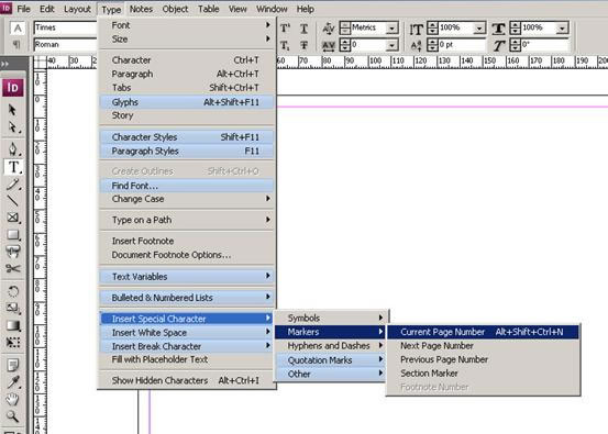 Inserting page numbers into Master Pages in Adobe InDesign
