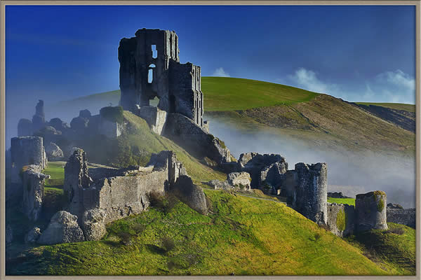 Corfe Castle in the mist