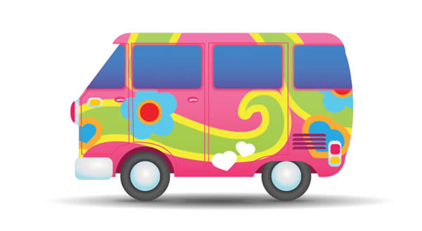 How to Illustrate a Colorful Hippie Peace Van