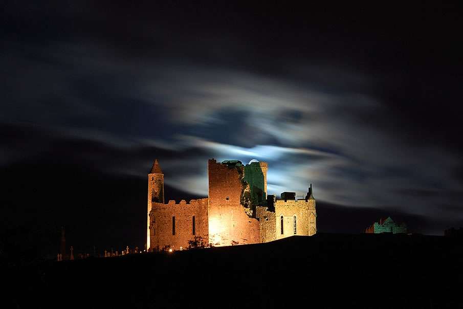 Rock of Cashel with the Moon Peeking Out