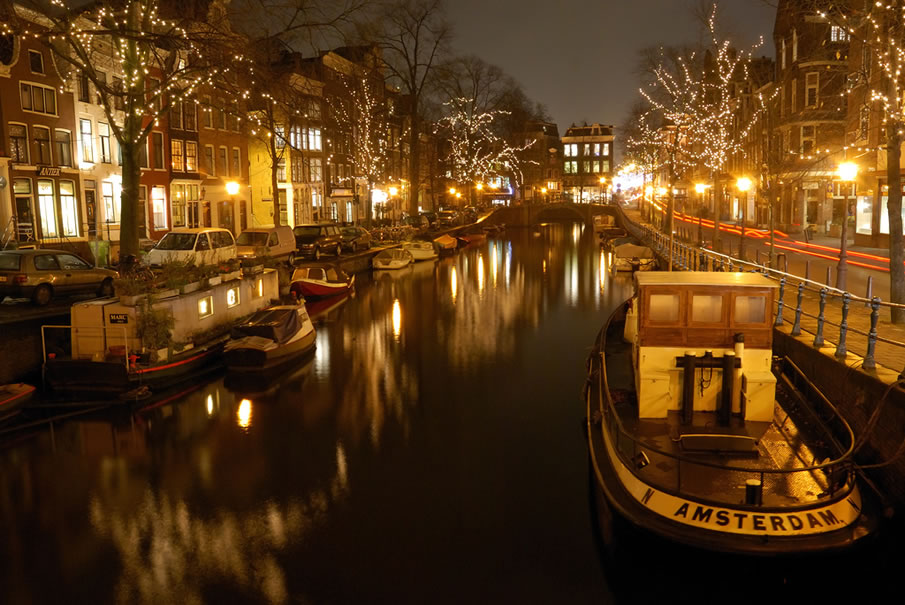 Amsterdam Canals at Night - Spiegelgracht