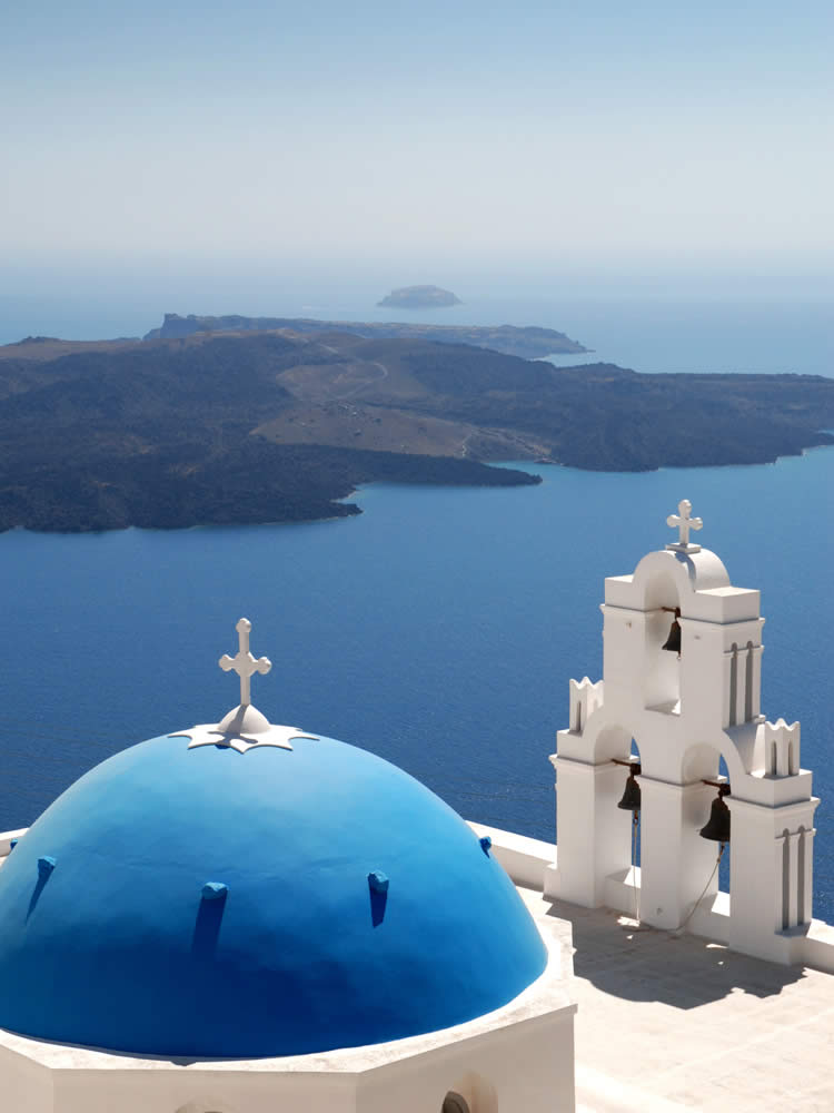 Albastru-bombat Biserica din Santorini