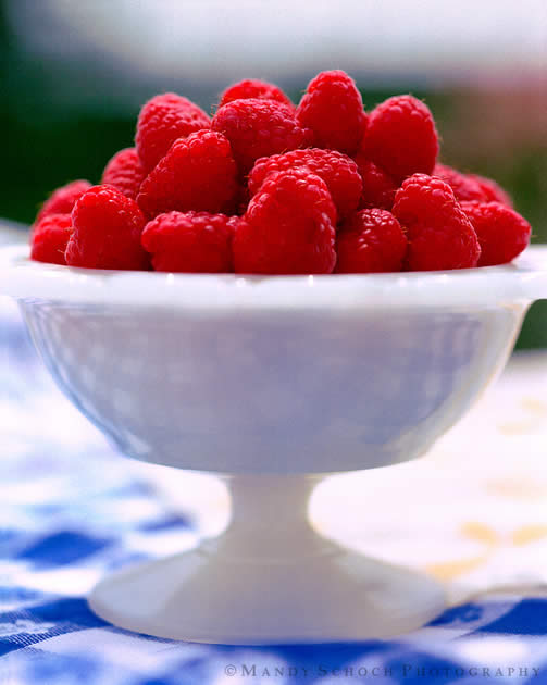 Raspberries In White Bowl