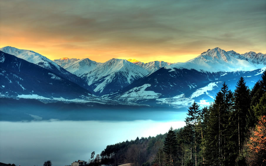 Mountains against Colorful Skies