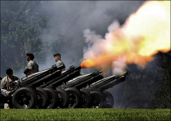 Members of the US Army Shoot Off Cannons