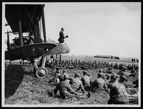 Army Chaplain Conducts a Service from the Cockpit of an Aeroplane, France, During World War I