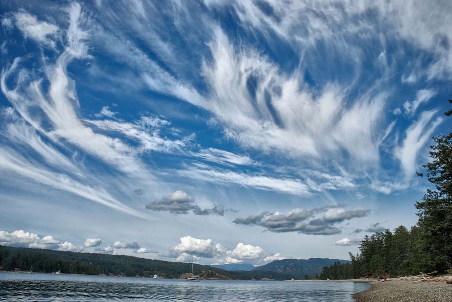 Cloud formations above Rebecca Spit, Quadra Island