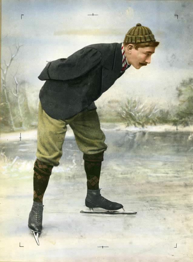 Dutch skater Jaap Eden on the ice. Location here, 1890-1900.