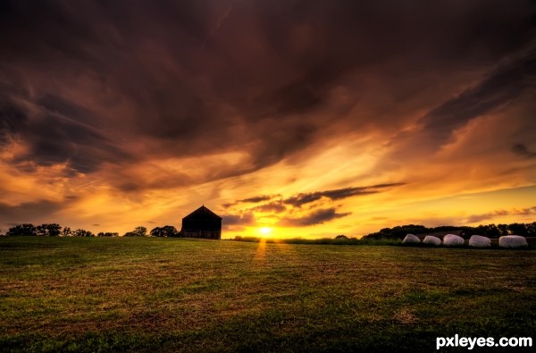 HDR Sunset Farm photoshop picture