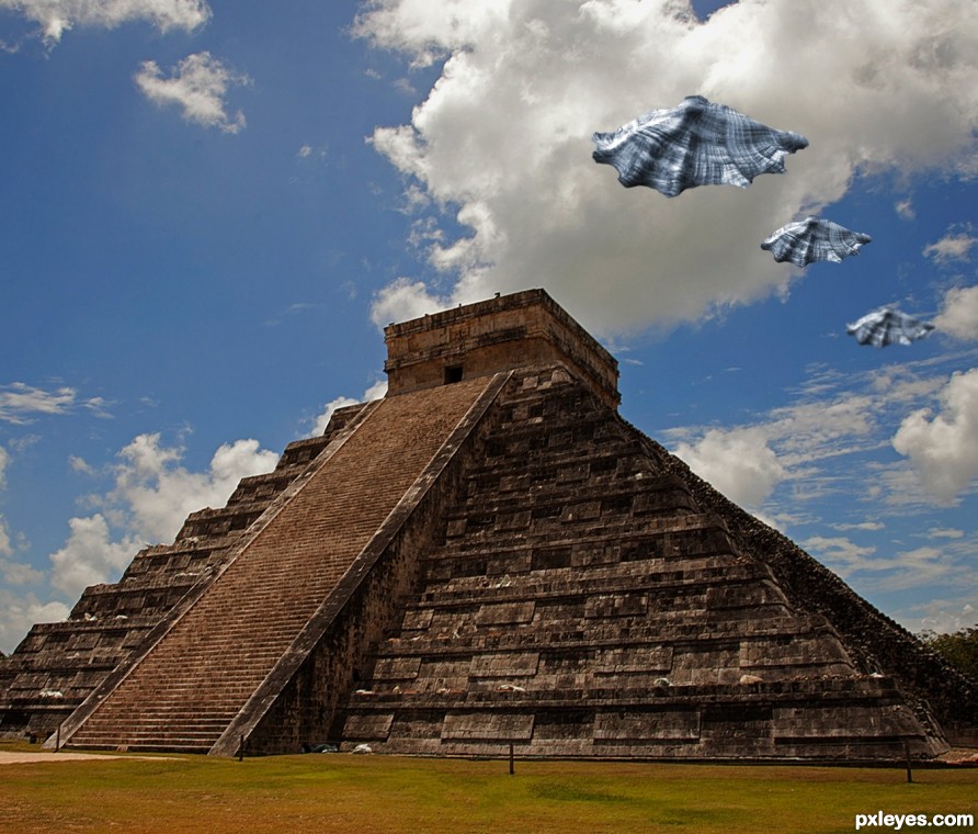 Creation of UFOS Sighting Over Kukulcan Pyramid: Final Result