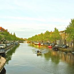 EveningboatrideonacanalinLeidenHolland