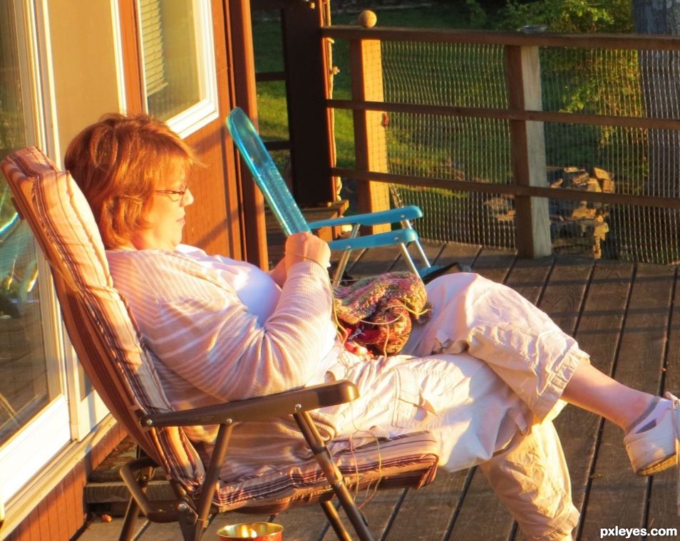 Knitting at sunset