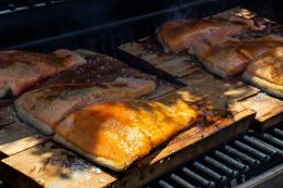 Salmon grilled on planks