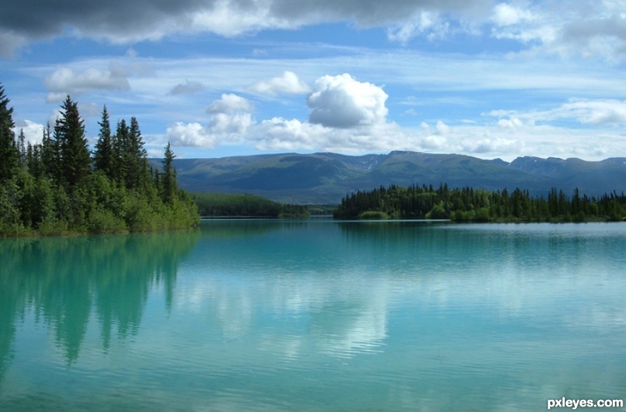 Creation of Boya lake Canada, 5 silver disc shaped flying saucer sighting in 1964: Step 2