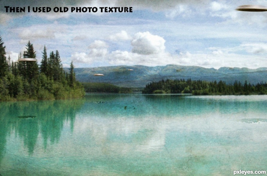 Creation of Boya lake Canada, 5 silver disc shaped flying saucer sighting in 1964: Step 6