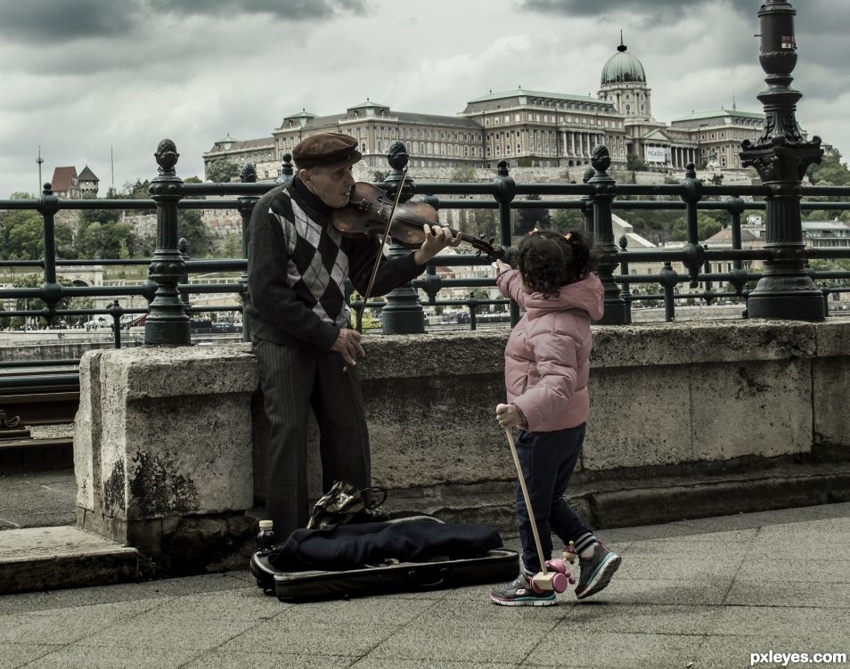 begging in front of the palace