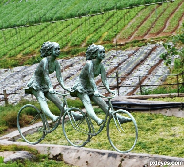 twin biker girl at farm