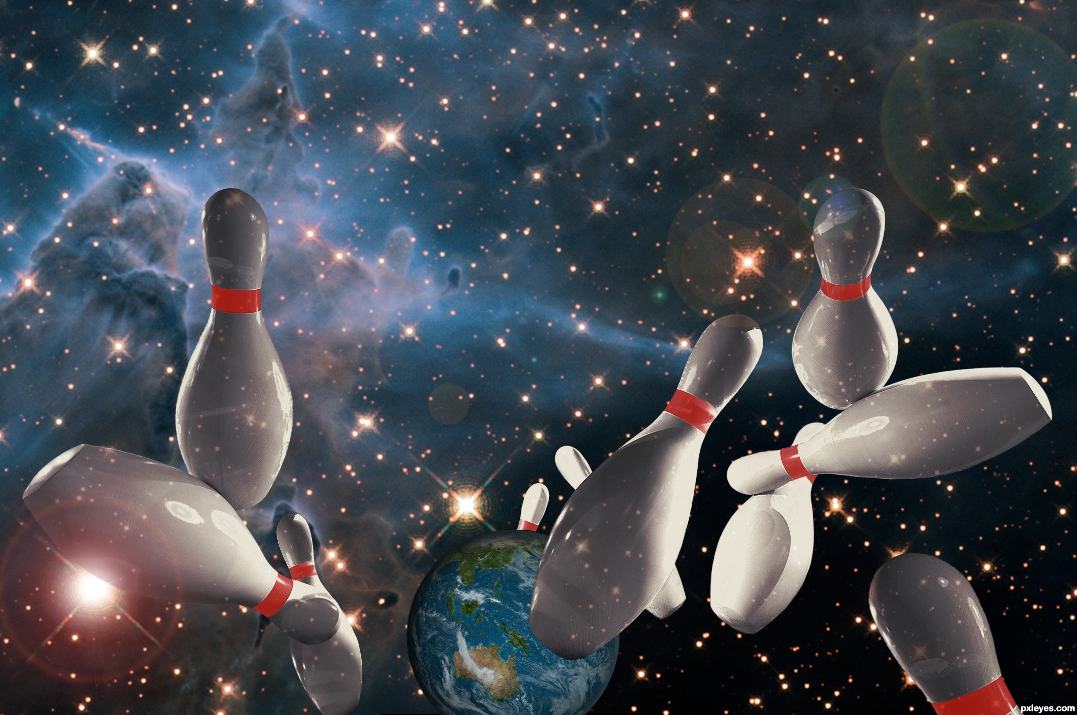 cosmic bowling picture, by igogolf for: bowling pins photoshop contest