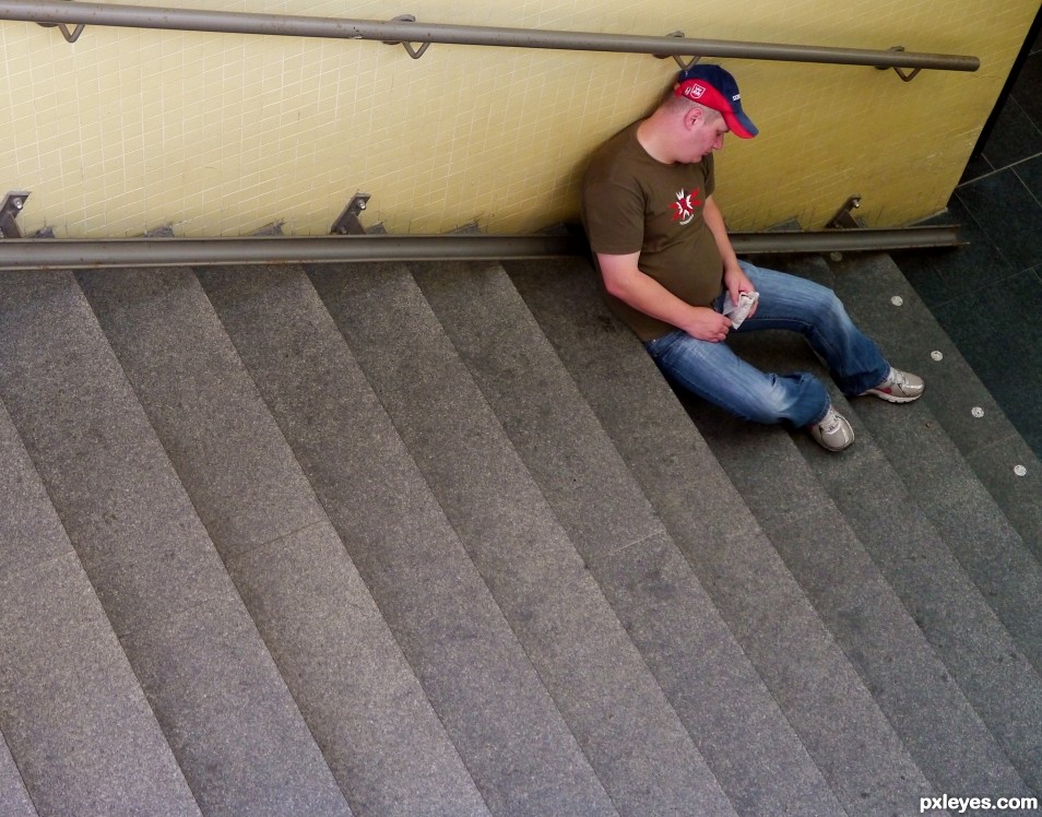 Taking a nap at the station