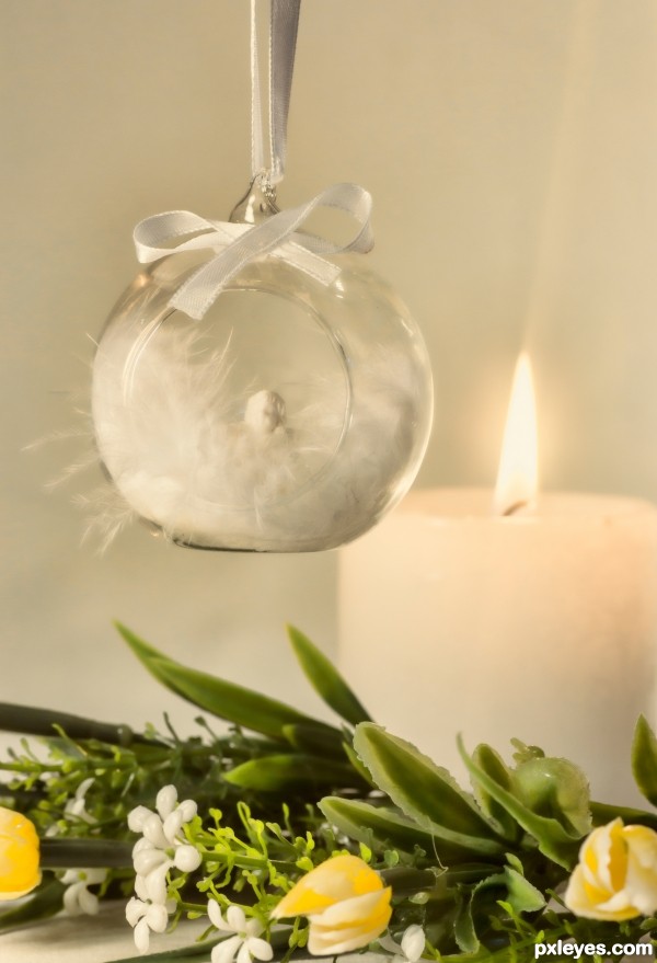 angel,candle and flowers