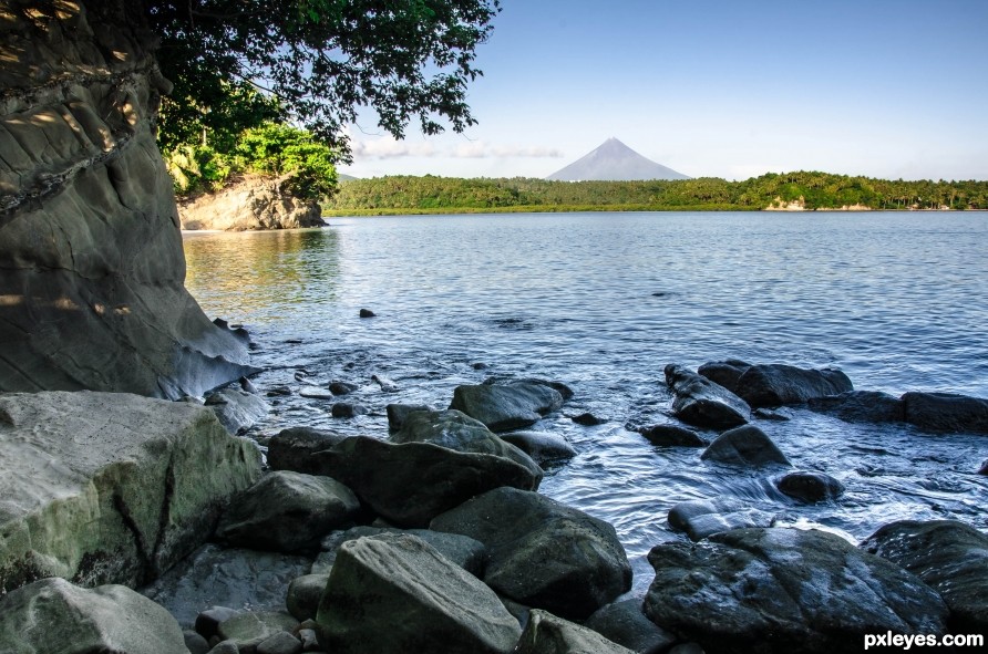 Rocky shore...Mayon at far