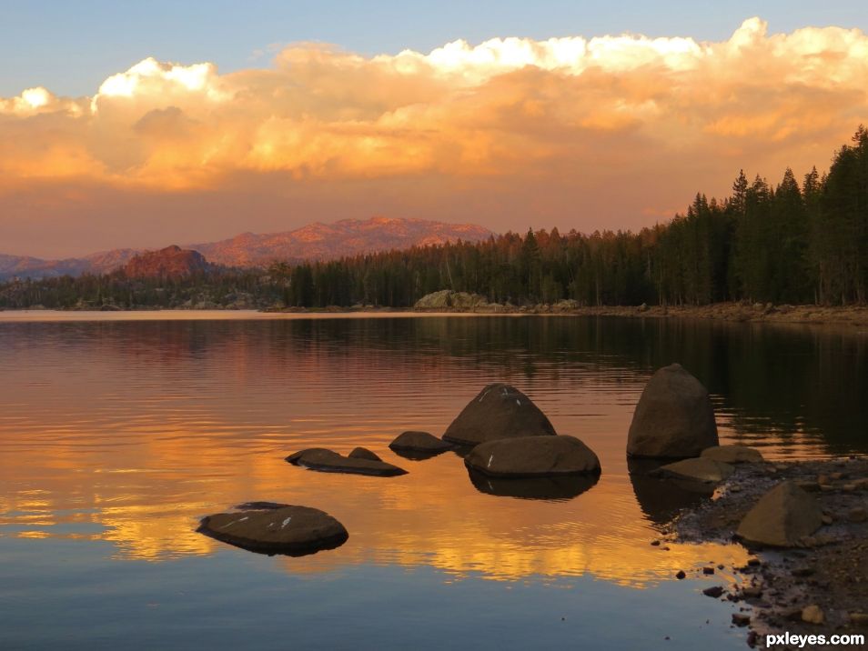 Sunrise at a mountain lake