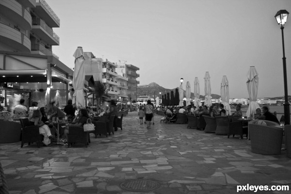 Outdoors cafes by the sea