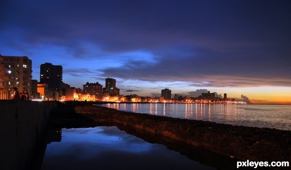 City skyline at dusk