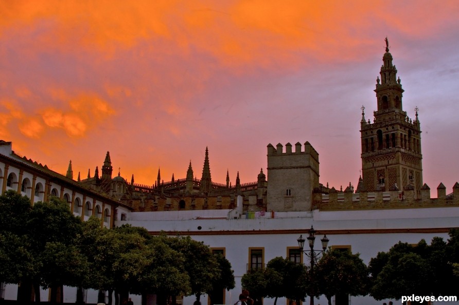 Seville Spain Cathedral  at sunset