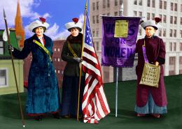 Suffragettes with flag