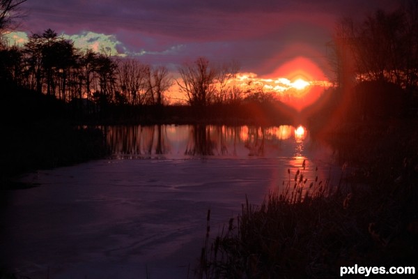 Sunset Over Pond