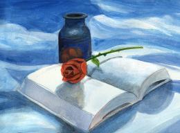 rose ,vase and book