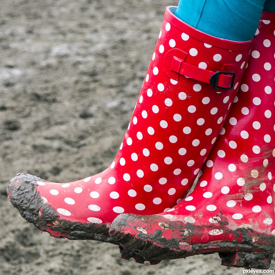 Red boots with white dots