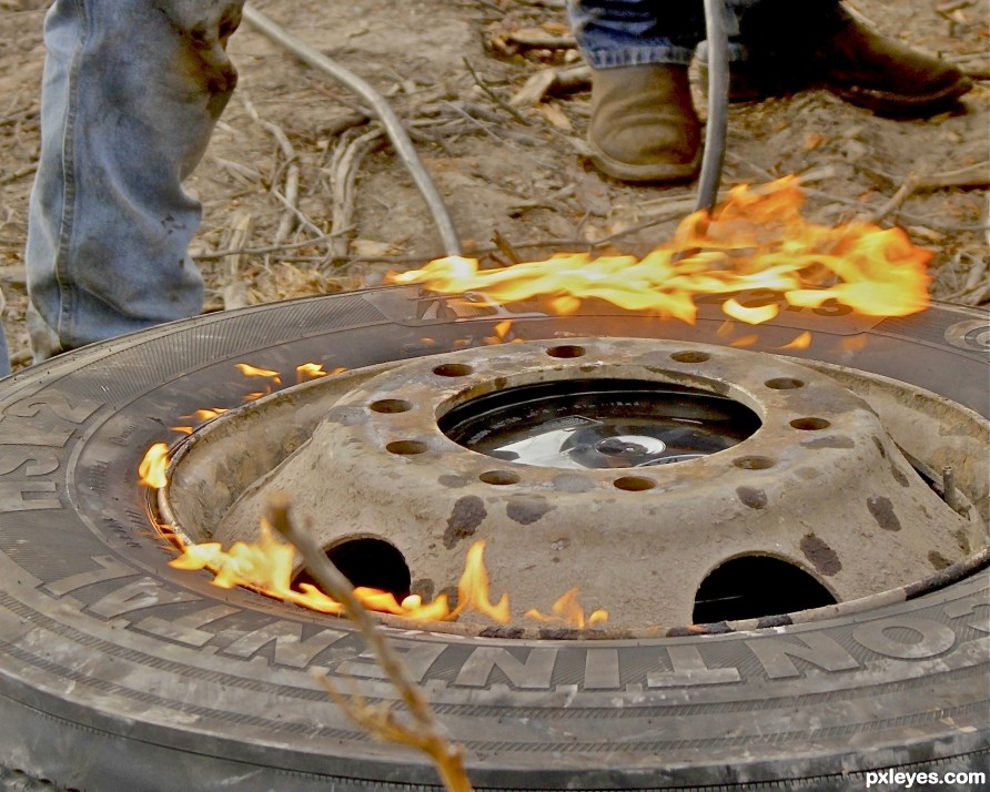 inflating a tire with fire