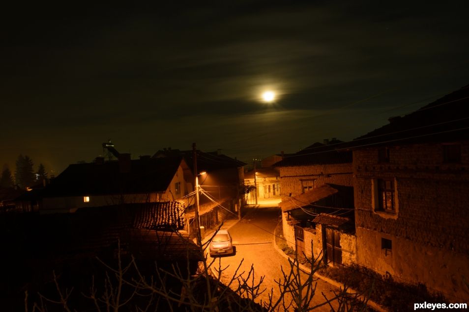 Night street in the village