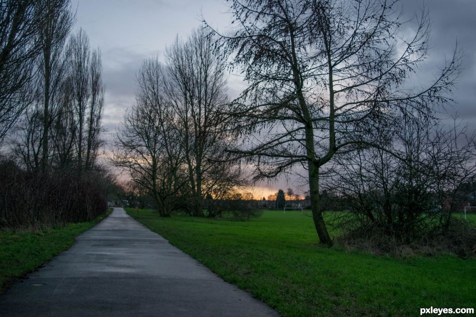 Empty path during sunset