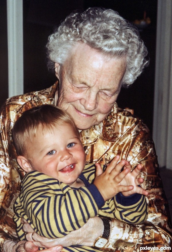 1st grandcild with his great grandma