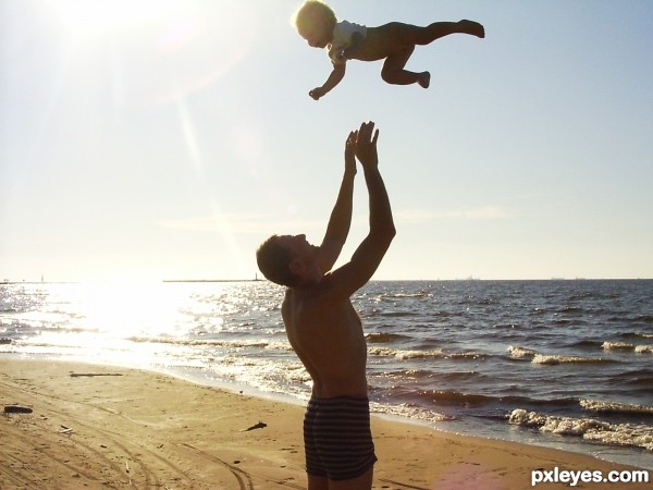 Father and son having fun