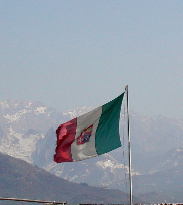 Flag and mountains