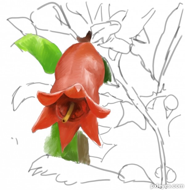 Creation of pomegranates flower: Step 4