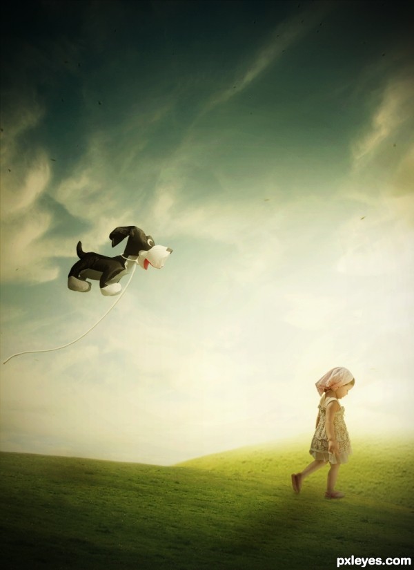 A little Girl and her Dog photoshop picture)