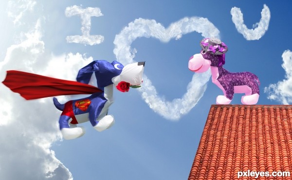 Super dog is in love... photoshop picture)