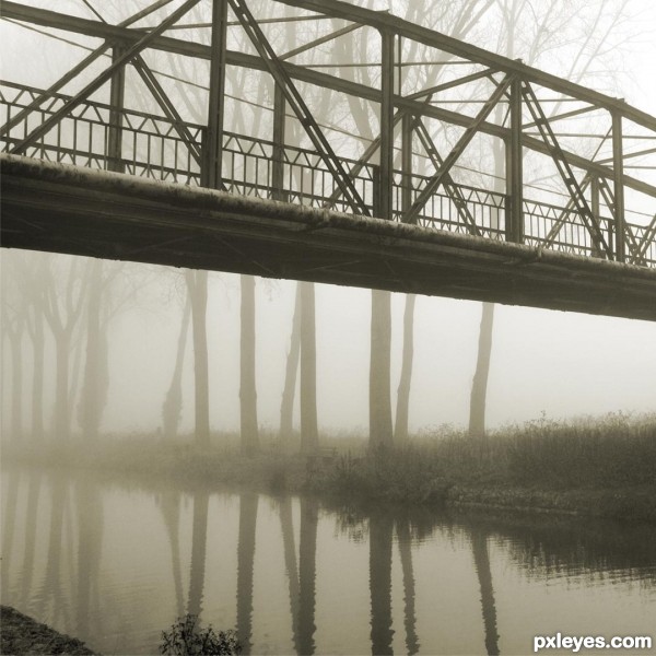 Fog behind the bridge