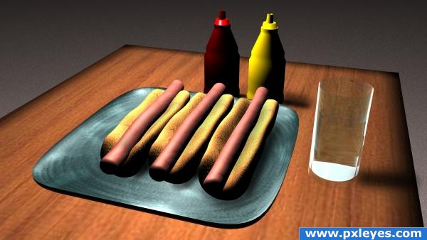 HotDogs, Sauce and Water