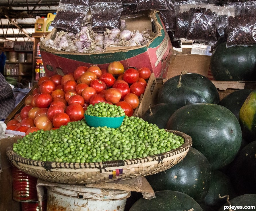 Shelled peas and watermelons