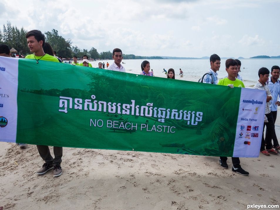 Creation of Young people cleaning the beach: Step 1