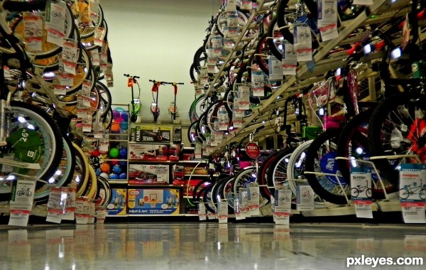 shiny floor, cheap bikes