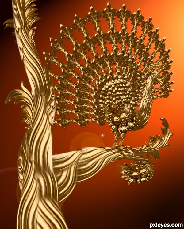 Creation of golden peacock on golden tree: Final Result