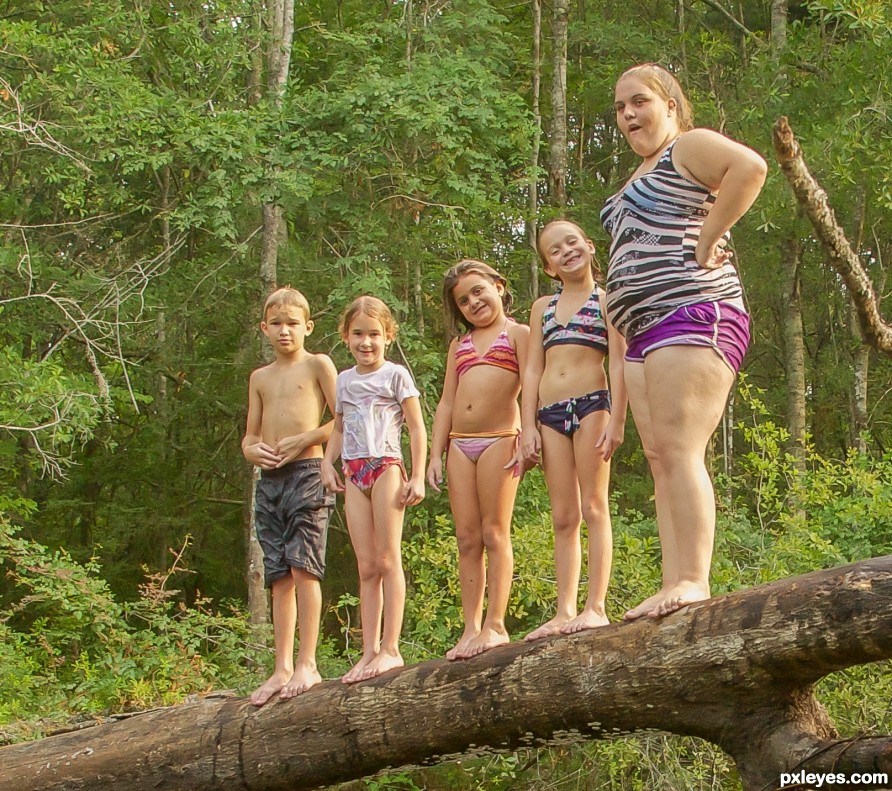 walking across the log