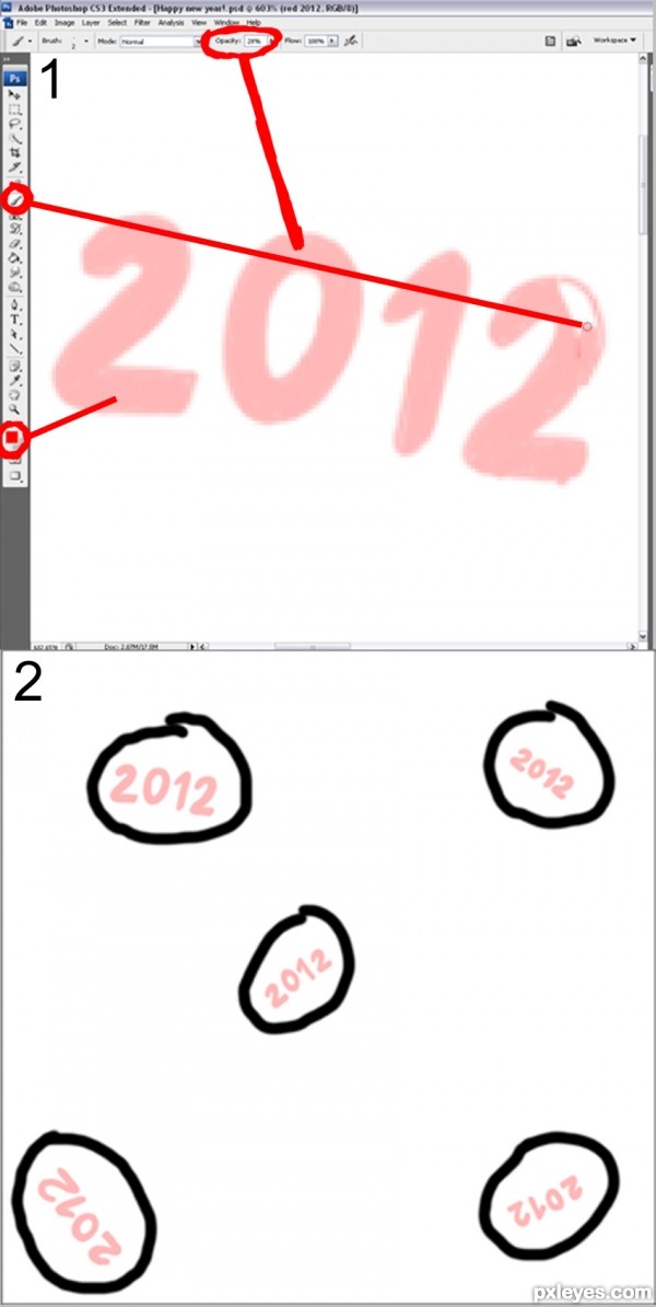 Creation of Happy new year!: Step 1